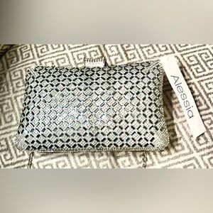 NEW ALESSIA Rhinestone Bridal Clutch Bag  Evening/Bridal Clutch w/Chain 5" X 8"